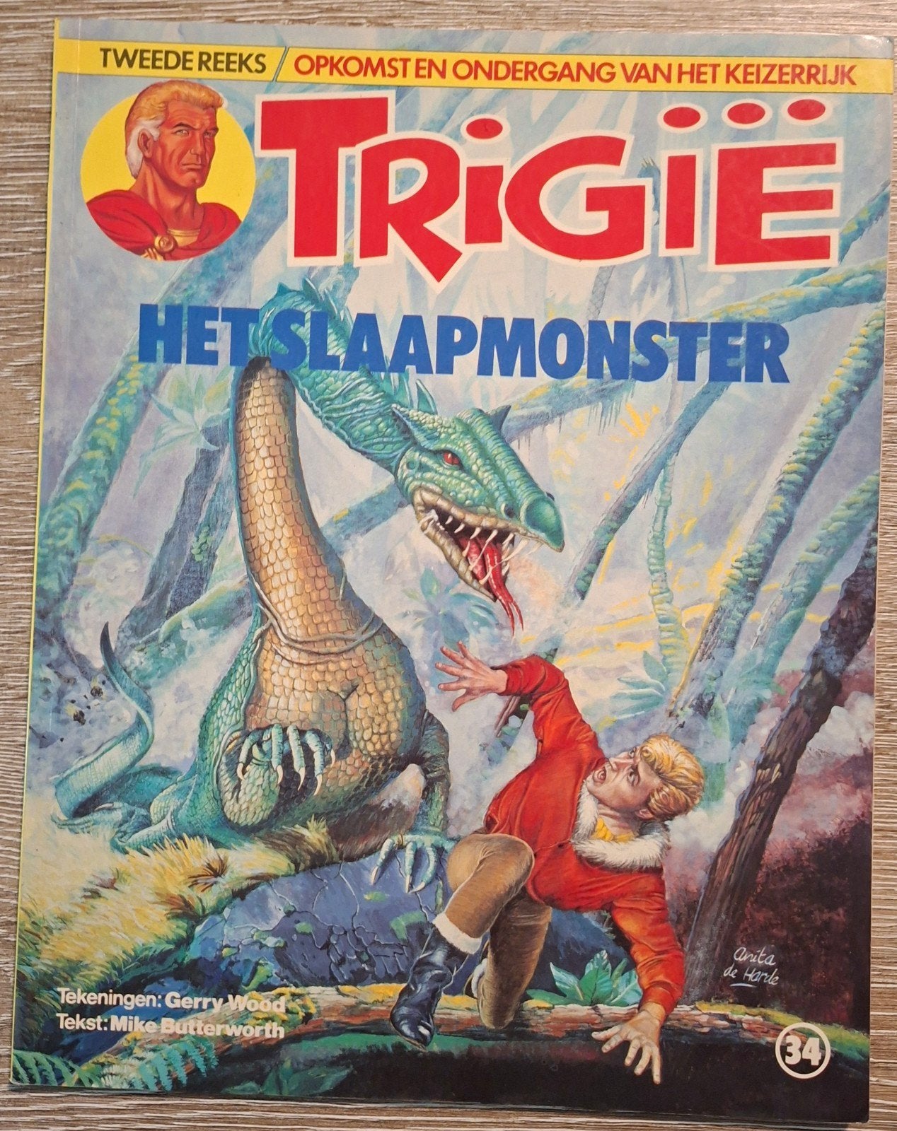 Trigië: nr 34  Tweede Reeks, Eén stripboek, Ophalen of Verzenden, Gelezen