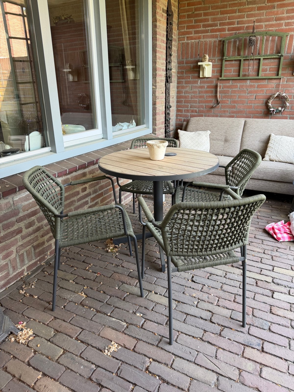 Tuinset met ronde tafel en 4 stoelen, Ophalen, 4 zitplaatsen, Gebruikt, Eettafel