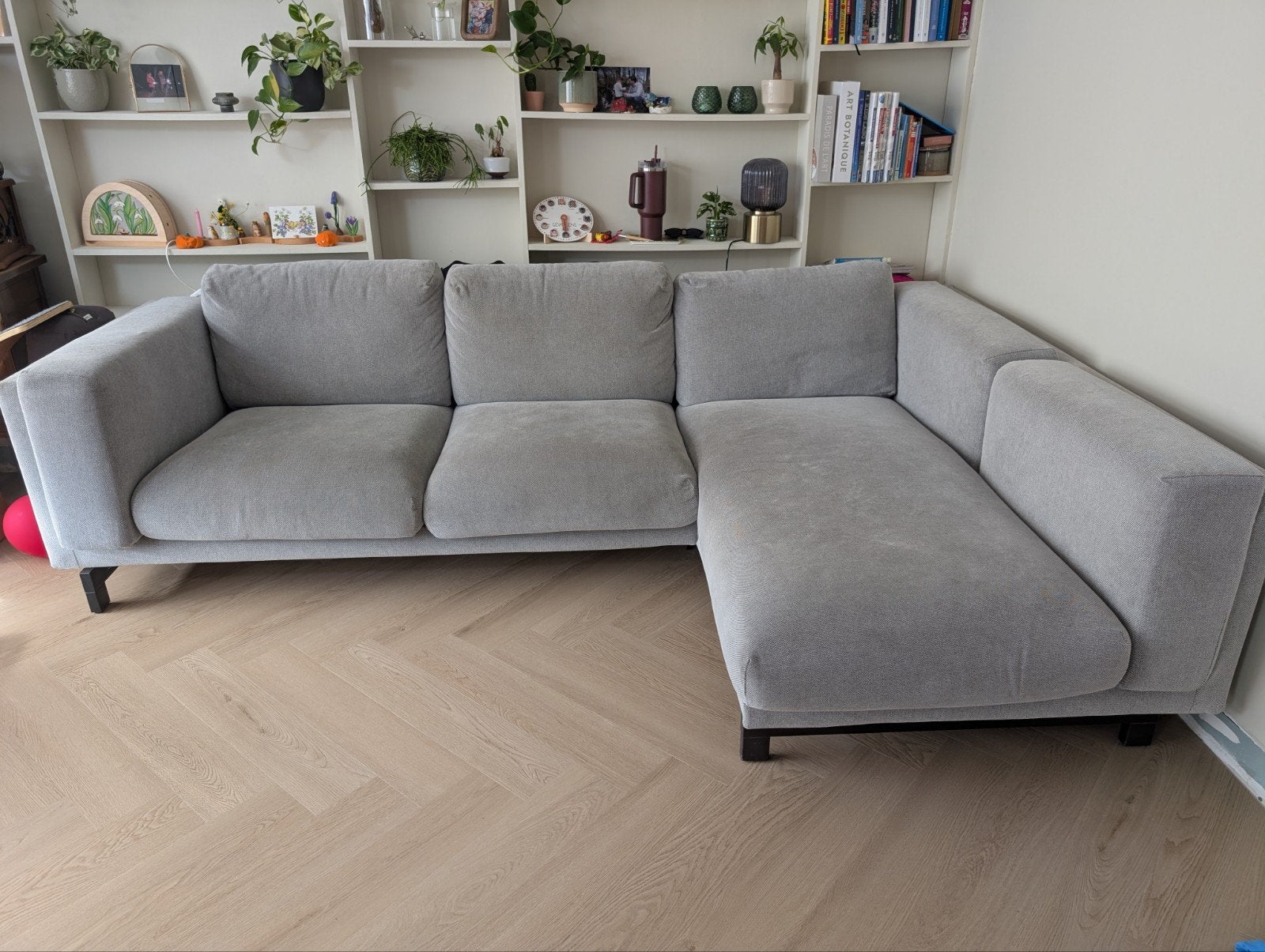 Ikea Nockerby Hoekbank met Grijze Hoezen, 250 tot 300 cm, Gebruikt, 100 tot 125 cm, Hoekbank