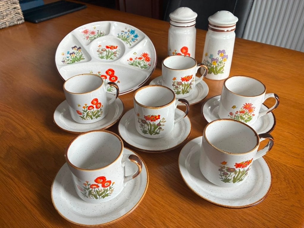 Vintage wildflower servies, Ophalen of Verzenden, Zo goed als nieuw, Overige stijlen, Kop(pen) en/of Schotel(s)