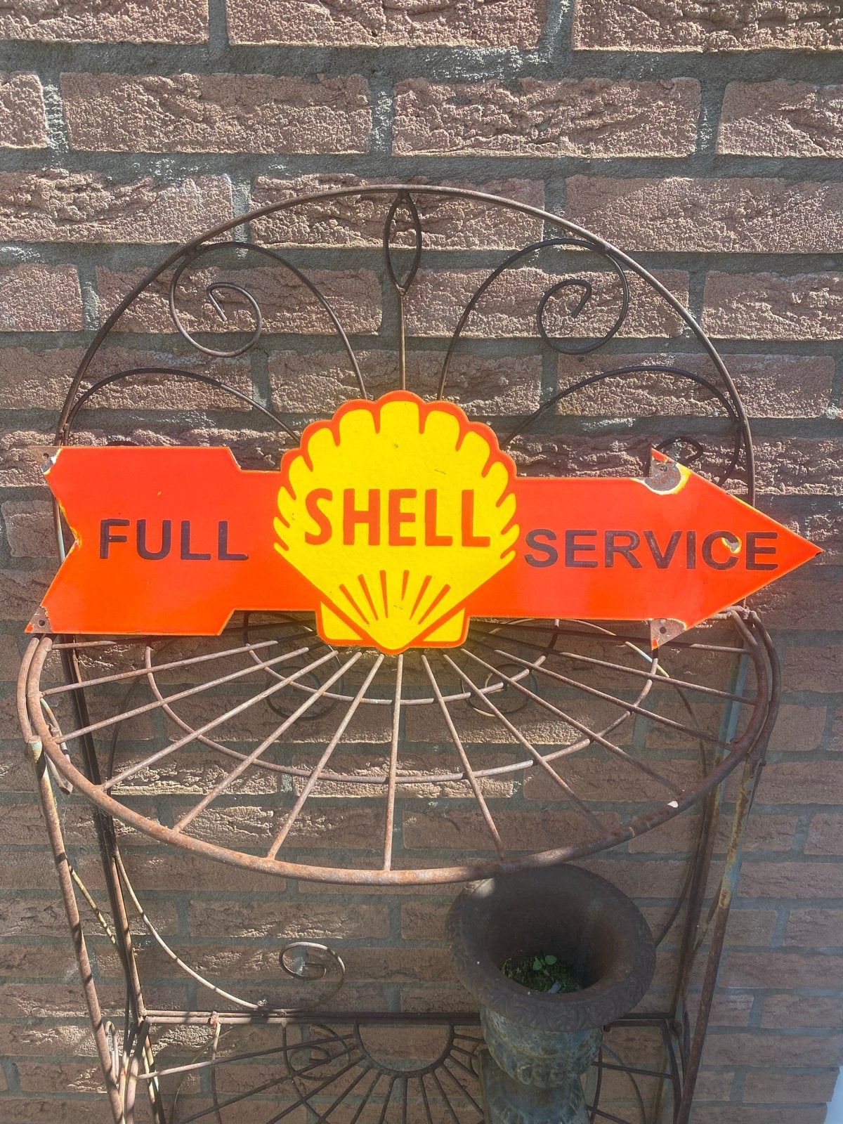 Vintage Emaille Shell Reclamebord - Full Service, Verzamelen, Merken en Reclamevoorwerpen, Ophalen of Verzenden, Zo goed als nieuw