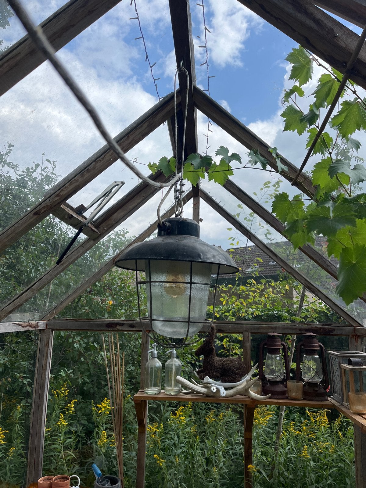 Vintage industriële hanglamp voor buiten of binnen, Antiek en Kunst, Ophalen
