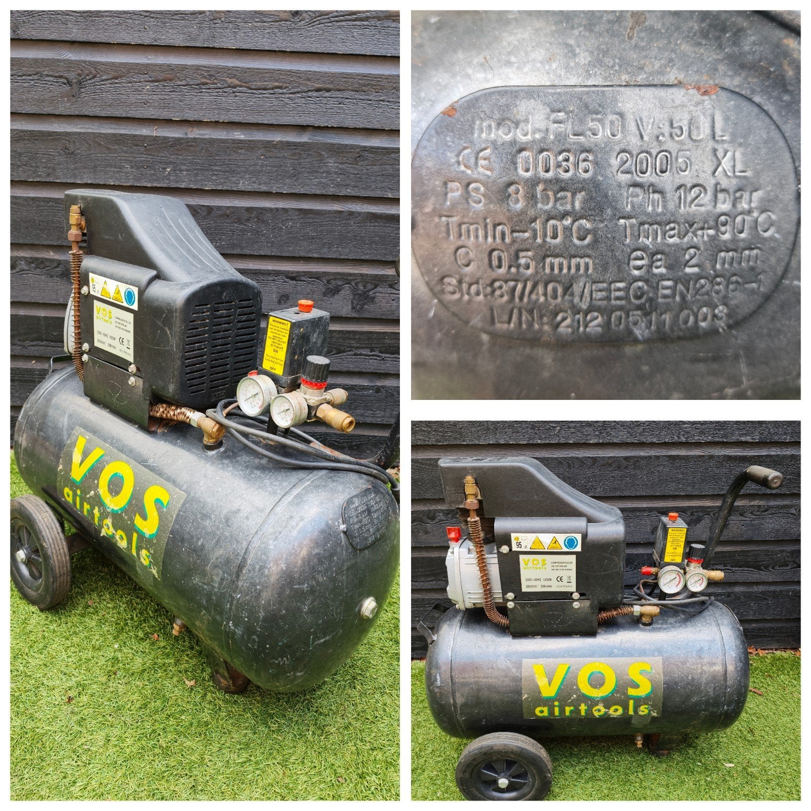 VOS Airtools Compressor - 50 liter, 8 bar, Ophalen, Gebruikt, 6 tot 10 bar, Minder dan 200 liter/min