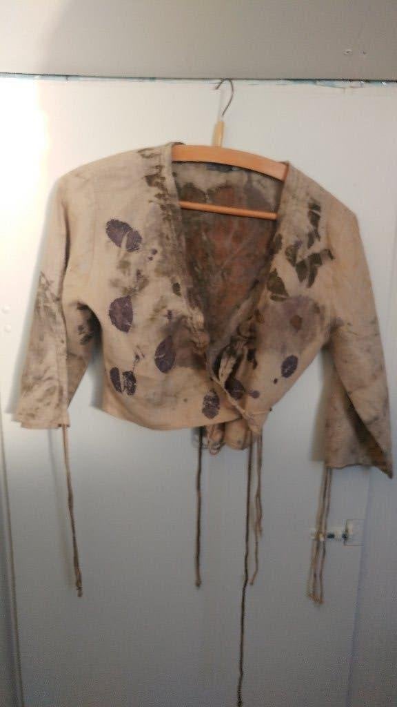 XS hippie reworked string cord goa top ecoprint Linnen, Ophalen of Verzenden, Gedragen, Maat 34 (XS) of kleiner