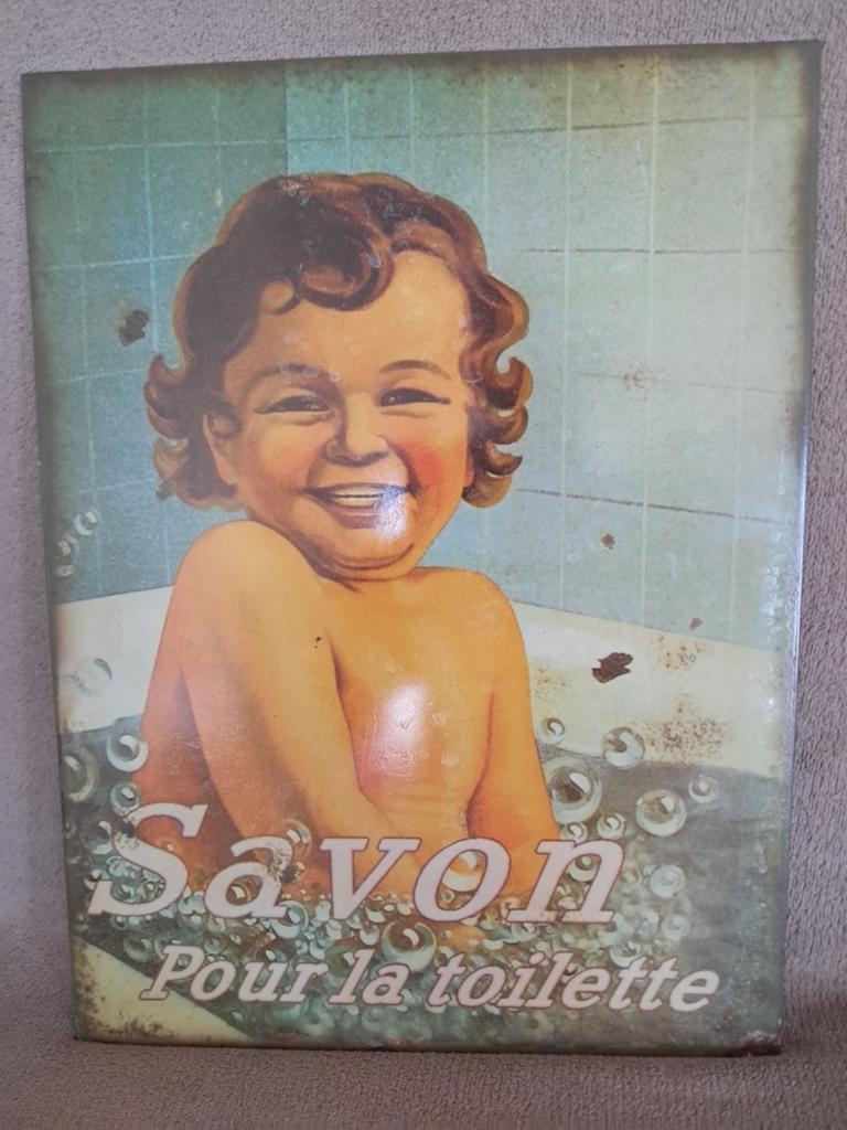 Ijzeren reclamebord "SAVON "  retro voorstelling, Ophalen of Verzenden