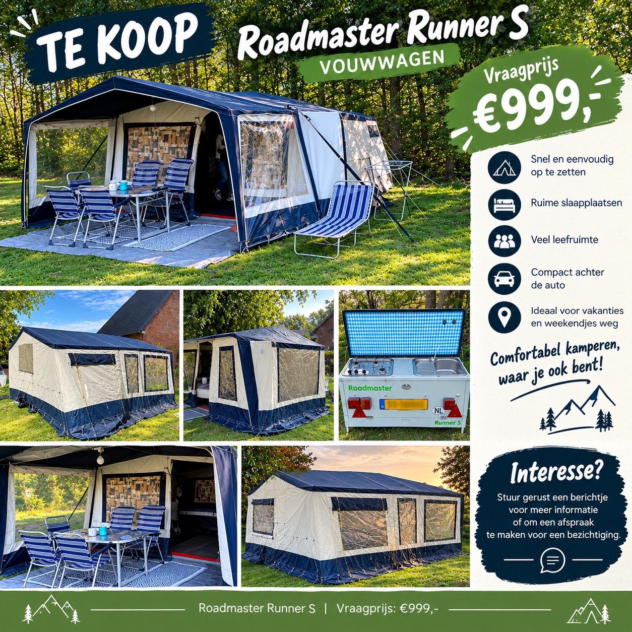 Vouwwagen Roadmaster Runner S, Caravans en Kamperen, Ophalen, Gebruikt, Meer dan 6