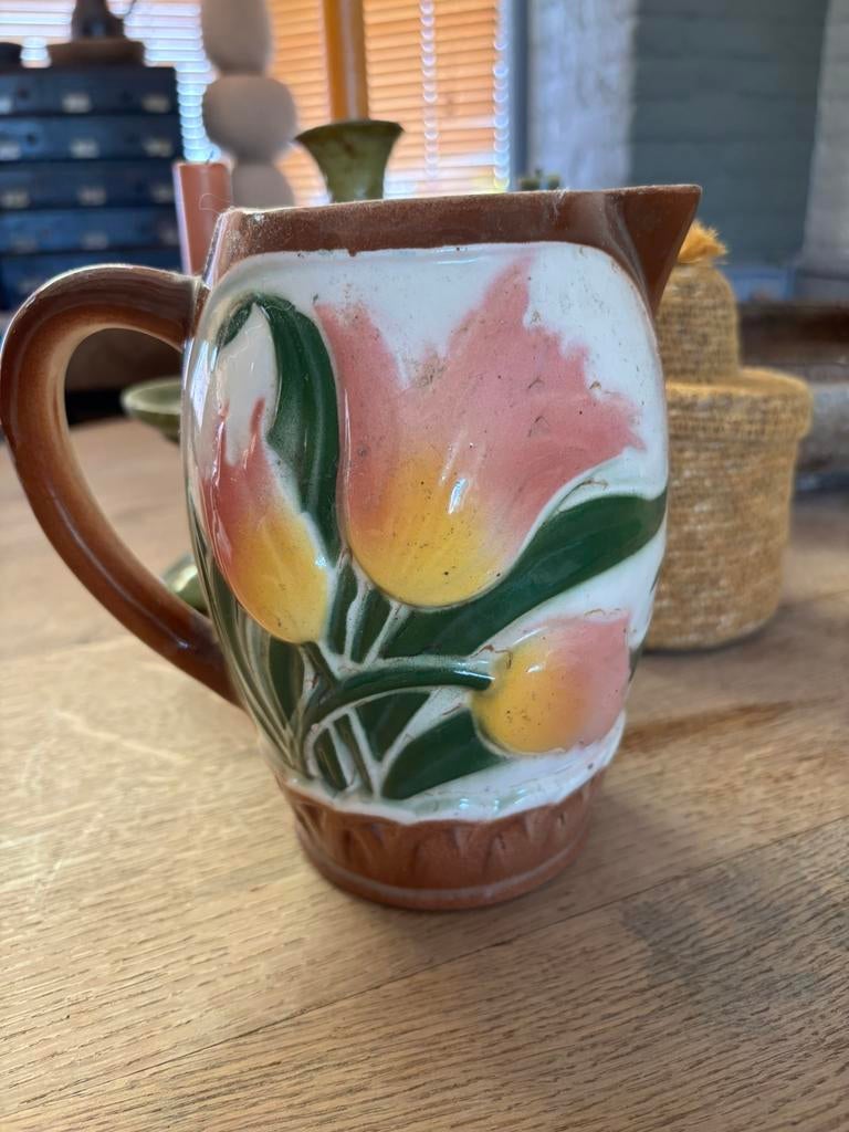 Oude brocante franse kan tulpenvaas, Ophalen of Verzenden