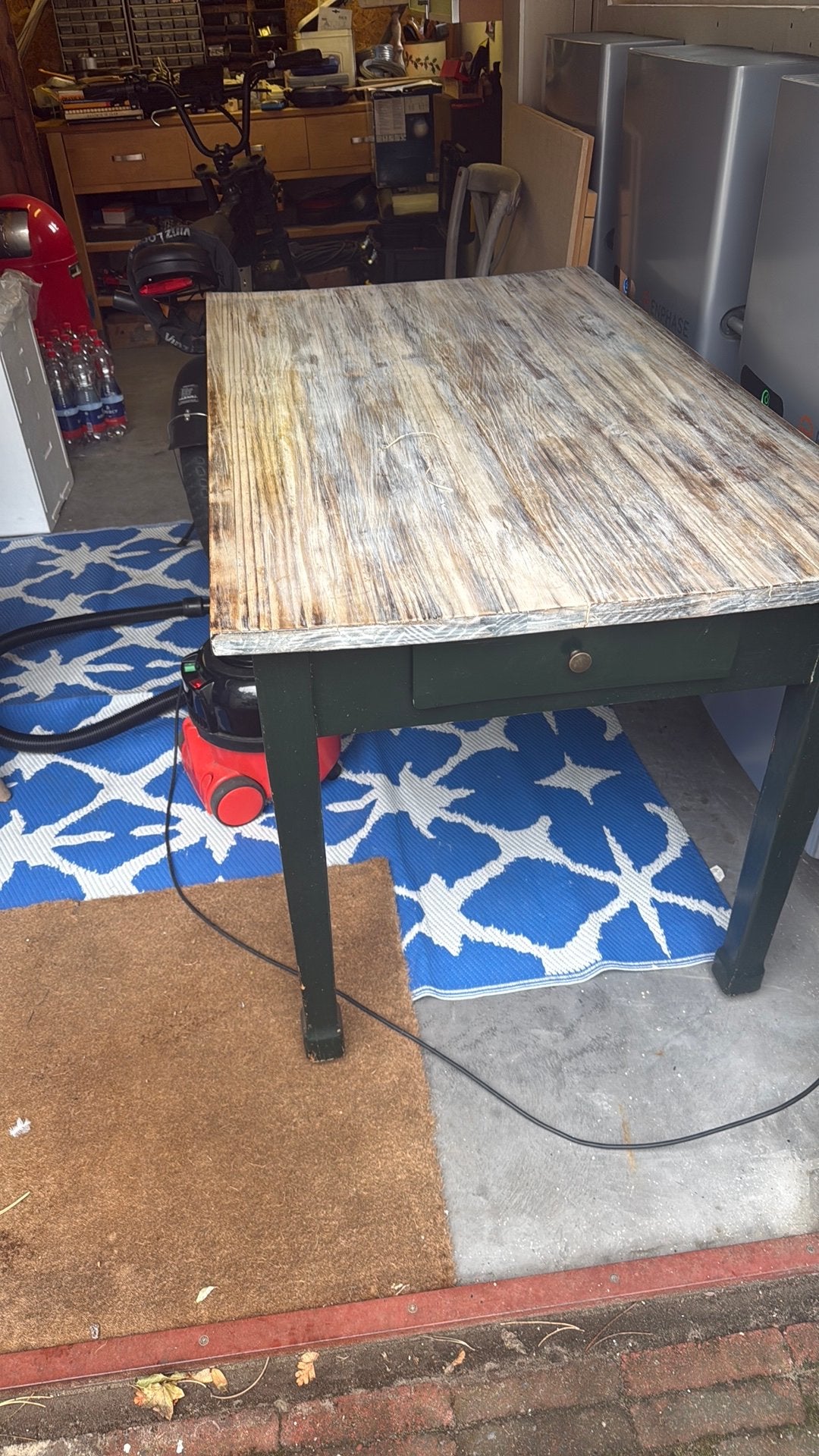 Eettafel met lade, Tuin en Terras, Ophalen of Verzenden, Gebruikt, Rechthoekig, Hout