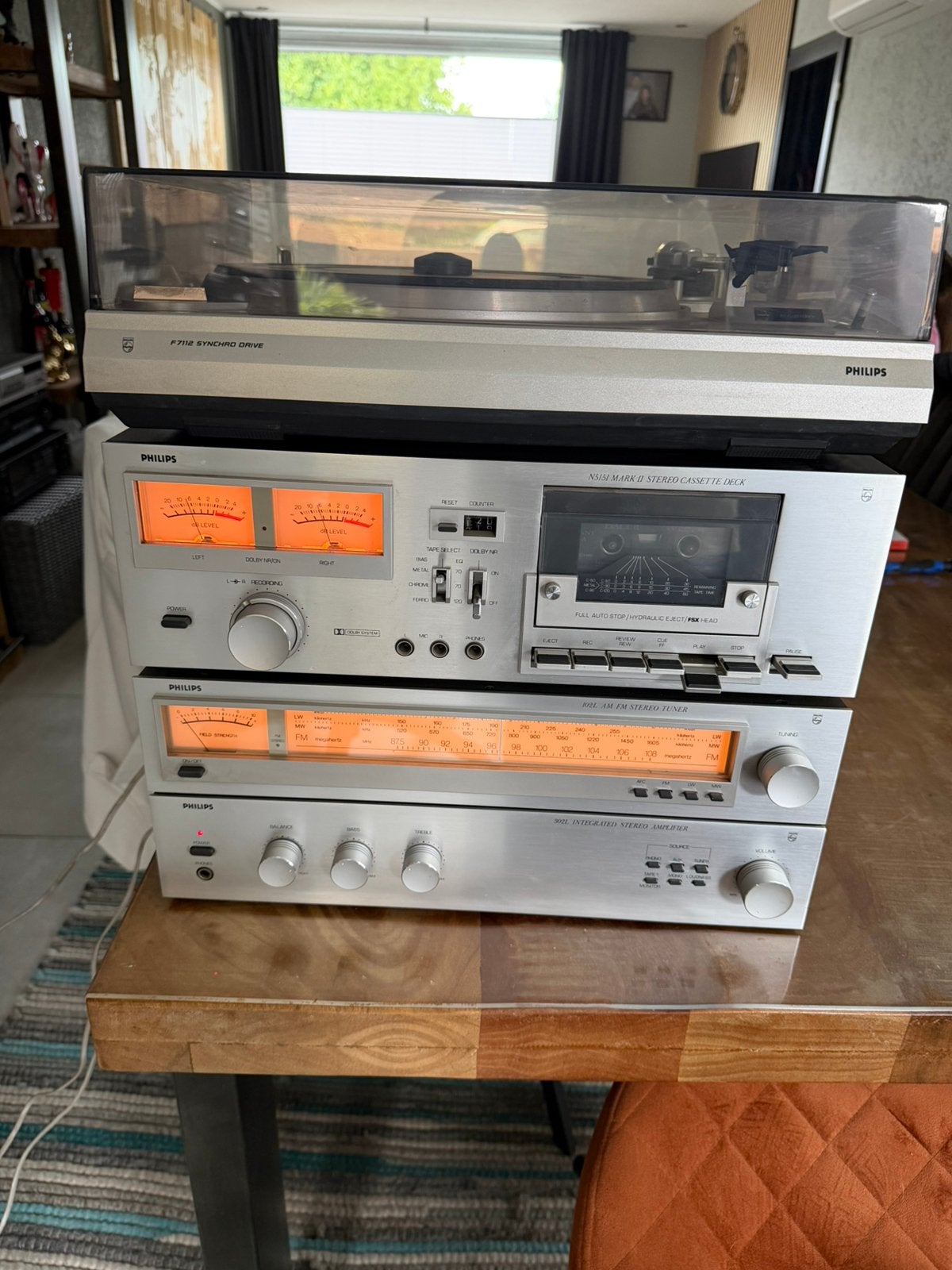 Philips stereo installatie 302L 102L N5151 F7112, Philips, Cassettedeck, Zo goed als nieuw, Losse componenten