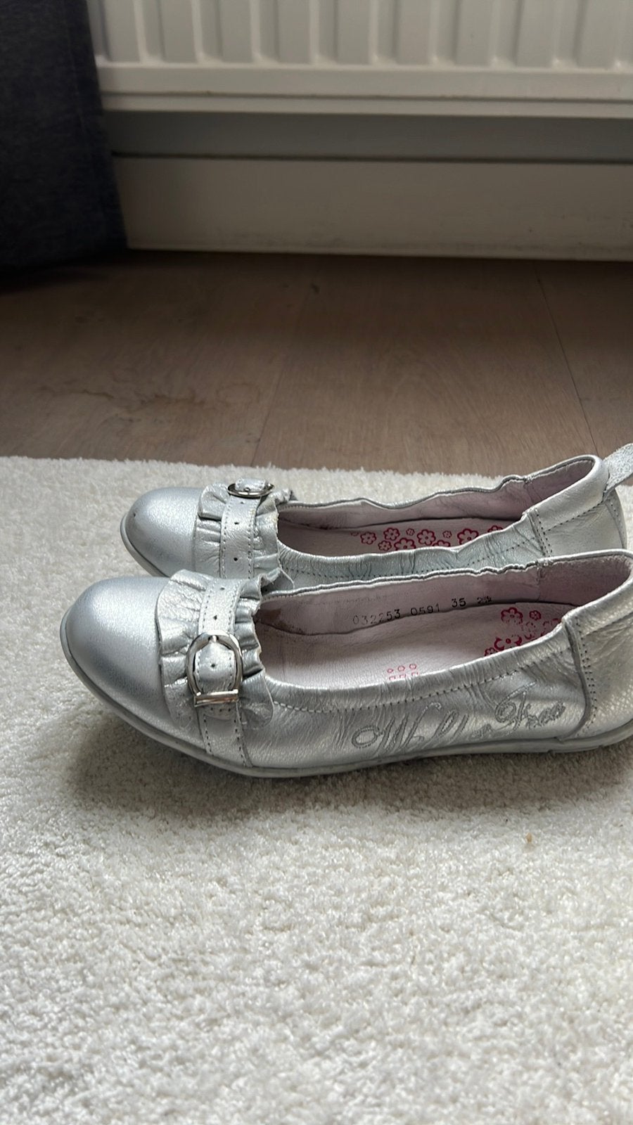 Meisjes leren lente ballerina schoenen zilver maat 35/36, Ophalen of Verzenden, Zo goed als nieuw, Overige kleuren