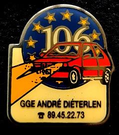 Peugeot 106- GGE Andre Dieterlen pin, Verzenden, Nieuw, Transport, Speldje of Pin
