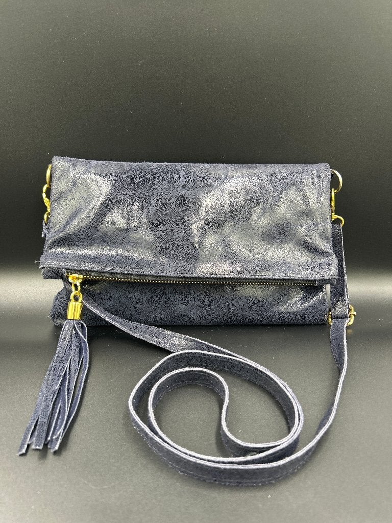 Borse in Pelle Italiaanse Leren Damestas – Blauw met Goud, Ophalen of Verzenden, Nieuw, Blauw, Schoudertasje