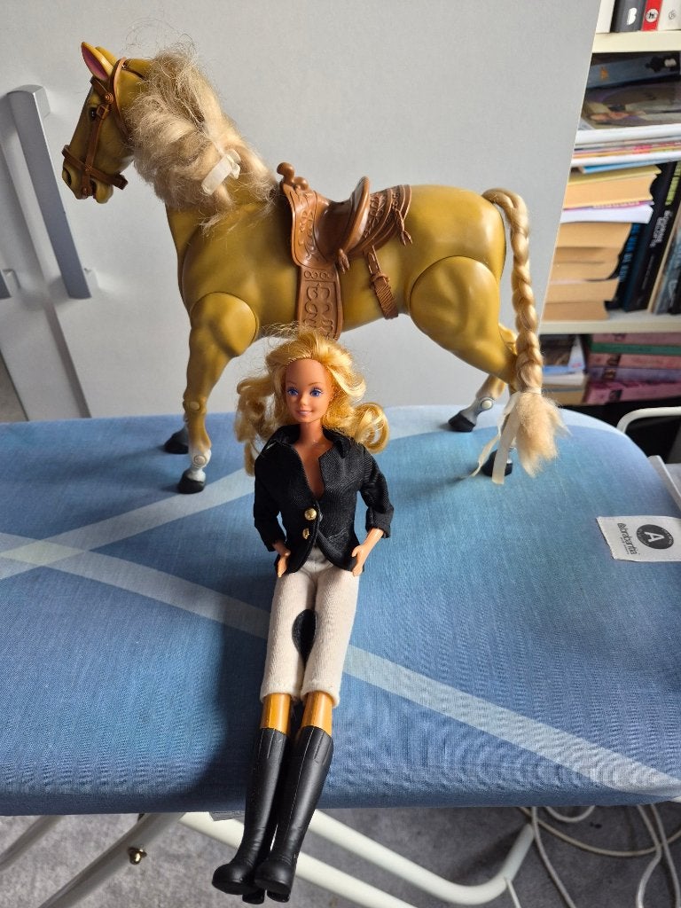 Vintage Mattel Barbie paard jaren 80 met ruiter Barbie, Ophalen of Verzenden, Gebruikt, Barbie