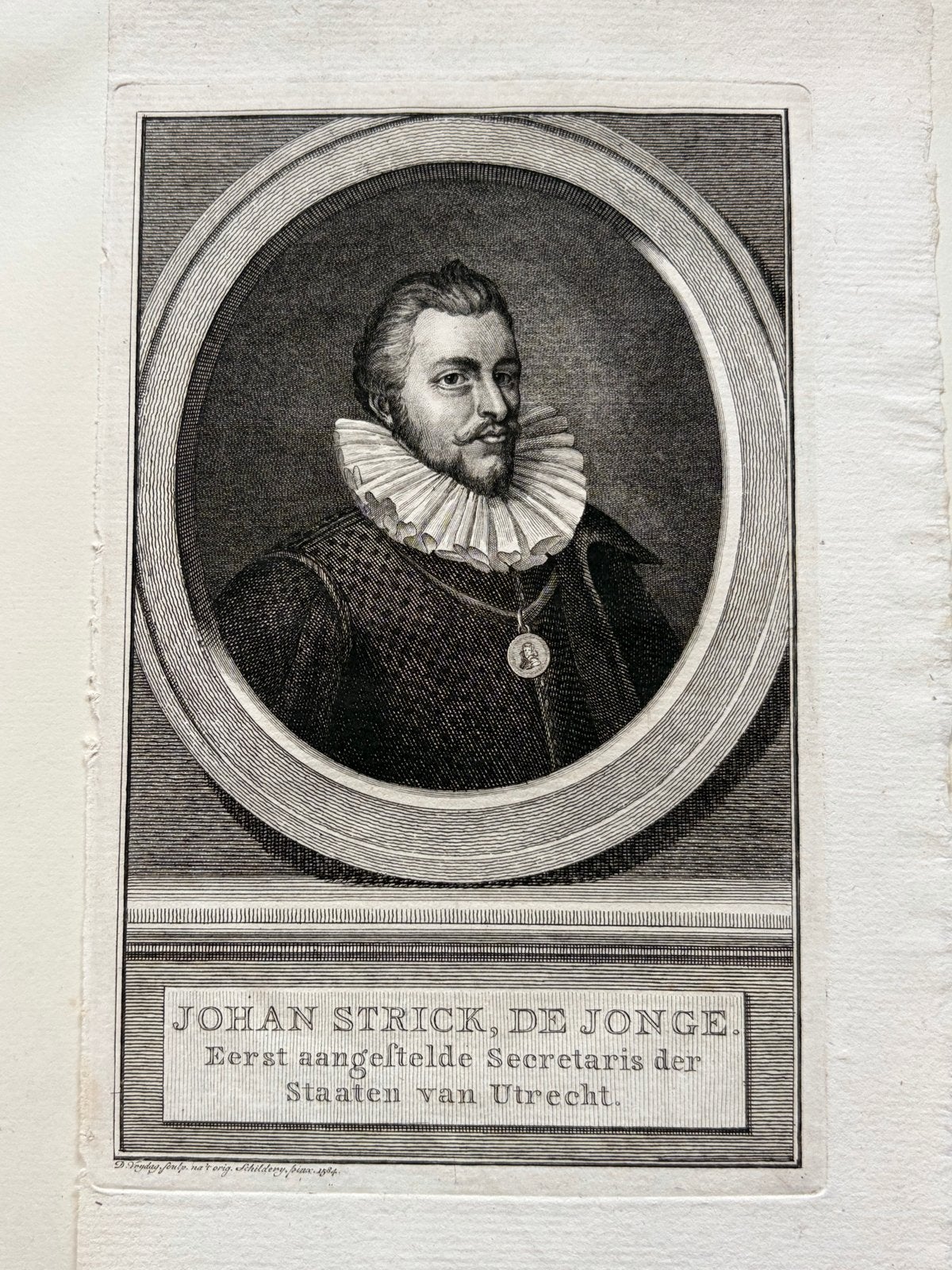 Antieke Kopergravure Johan Strick de Jonge - secr. v Utrecht, Antiek en Kunst, Ophalen of Verzenden, Gravure, Origineel, 11 cm