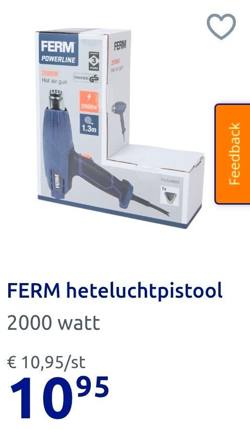 Ferm heteluchtpistool 2000W - Nieuw in doos 2 voor € 12.50, Ophalen, Nieuw, Overige typen, Ferm