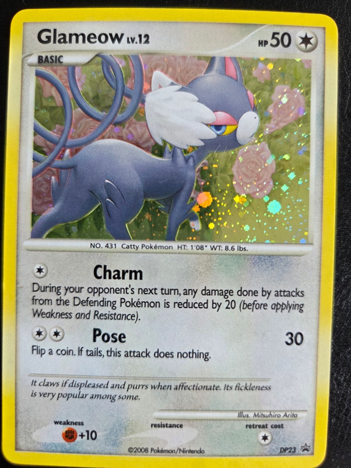 Glameow LV.12 Pokémon kaart - Foil - DP23, Ophalen of Verzenden, Gebruikt, Losse kaart, Foil