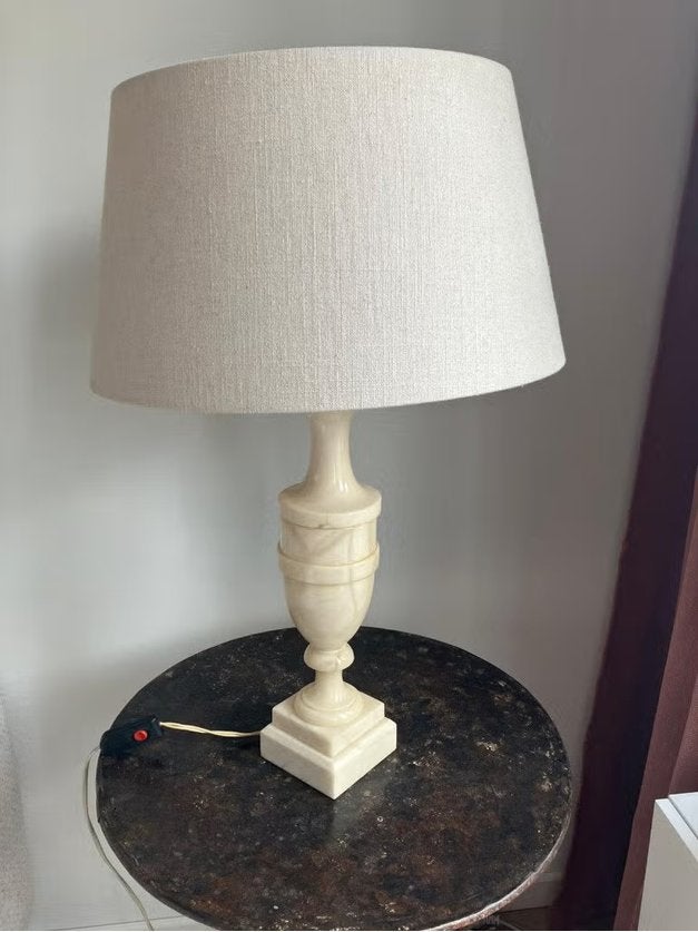 Beige marmeren tafellamp, Huis en Inrichting, Inclusief lichtbron, E27 (groot), Zo goed als nieuw, Schemerlamp