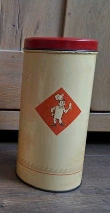 Vintage voorraadblik beschuitbus Bolletje creme-geel+rood, Verzamelen, Ophalen of Verzenden, Gebruikt, Overige, Bolletje