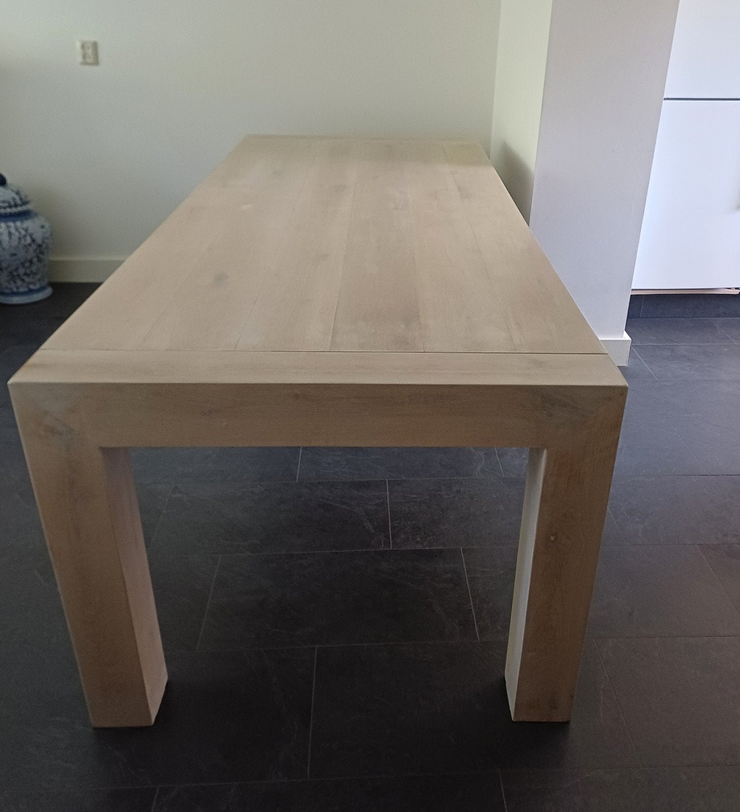 Mooie grote eettafel massief eiken, Ophalen, Gebruikt, Eikenhout, 200 cm of meer