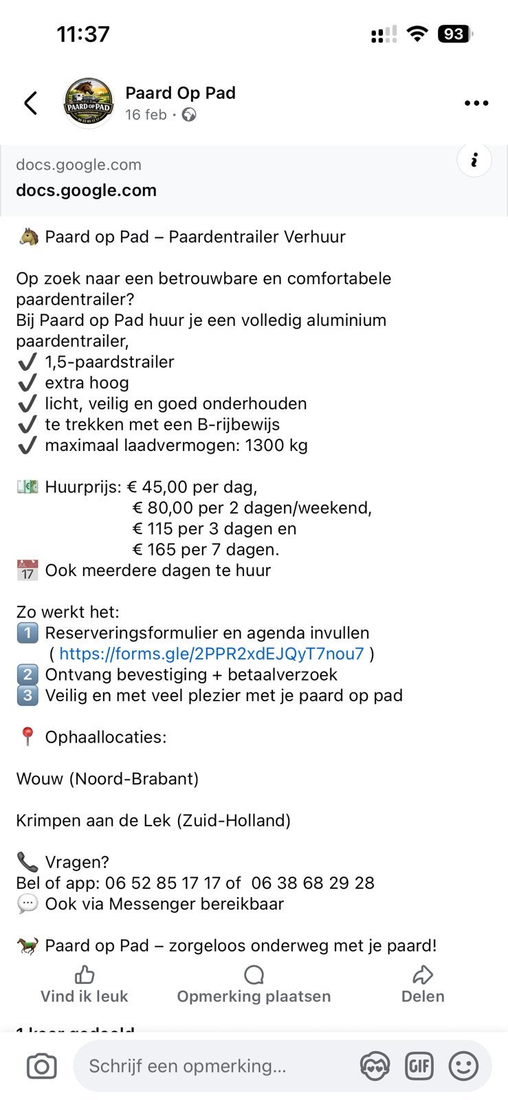 Paardentrailer te huur, Ophalen, Zo goed als nieuw