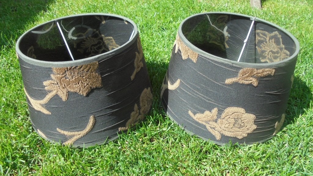 bruin gebloemd lampenkappen, doorsnee 20-25H15cm, Gebruikt, Rond, Textiel, 15 cm