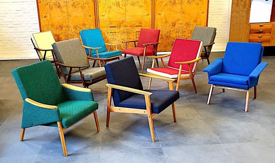 Originele Mid-Century Fauteuils - Jaren '60/'70 Vibes, Ophalen, Hout, Gebruikt, 75 tot 100 cm
