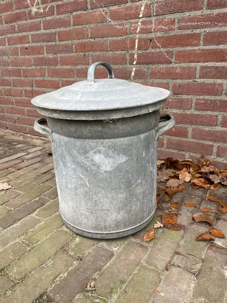 Oude zinken teil/emmer met deksel, Ophalen of Verzenden