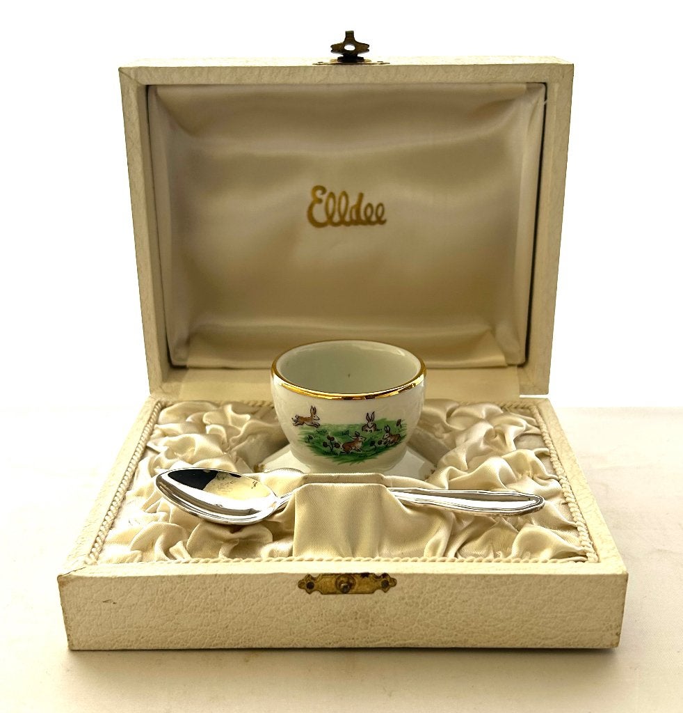 Limoges porselein vintage eierdop verzilverd lepel Elldee, Ophalen of Verzenden