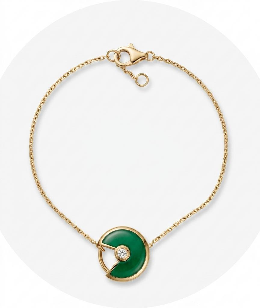 Cartier Amulette Armband: Groene Chalcedoon & Diamant, Ophalen of Verzenden, Zo goed als nieuw
