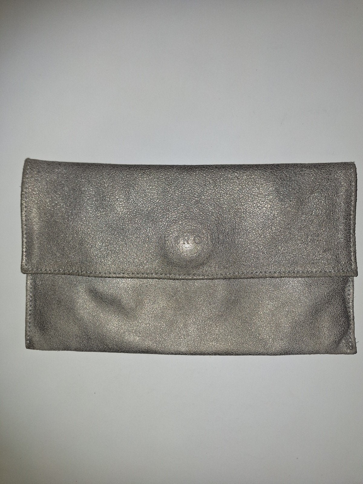 Ferchi zilveren leren clutch met beschadigde voering, Ophalen of Verzenden, Gebruikt, Overige kleuren, Avondtasje