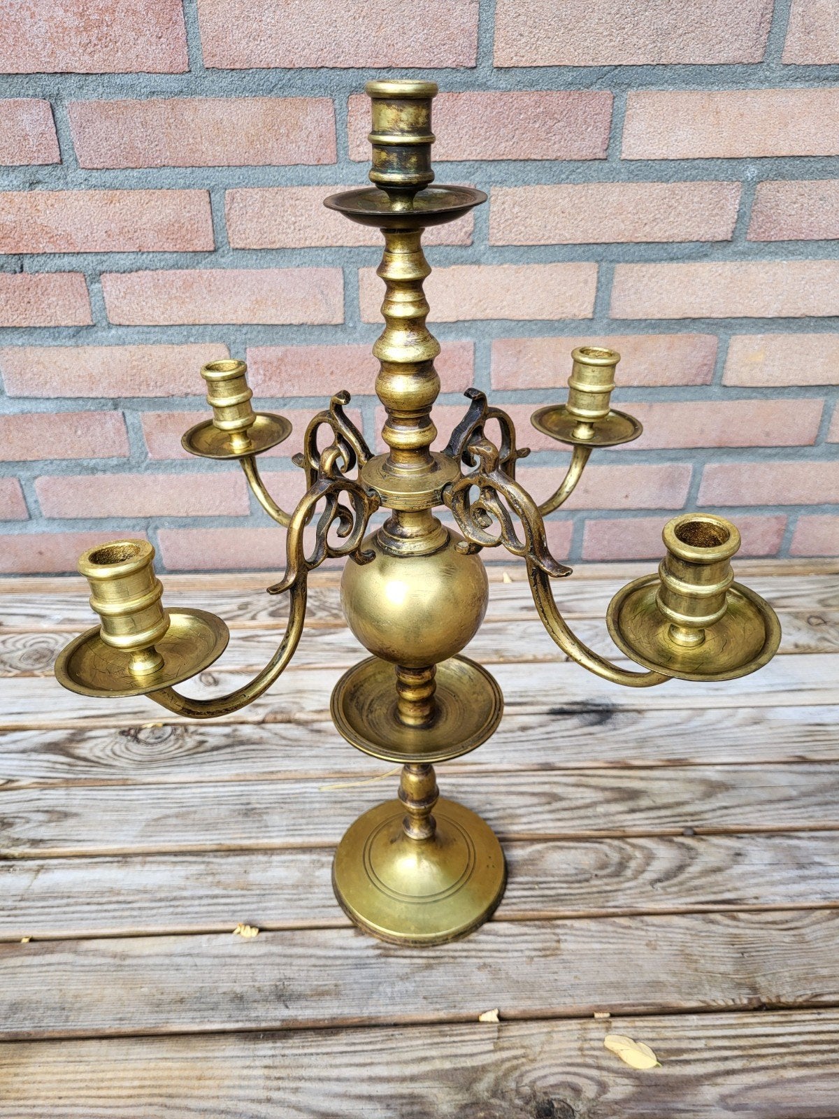 Antieke Koperen Kandelaar met Vier Armen, Ophalen of Verzenden, Koper of Brons