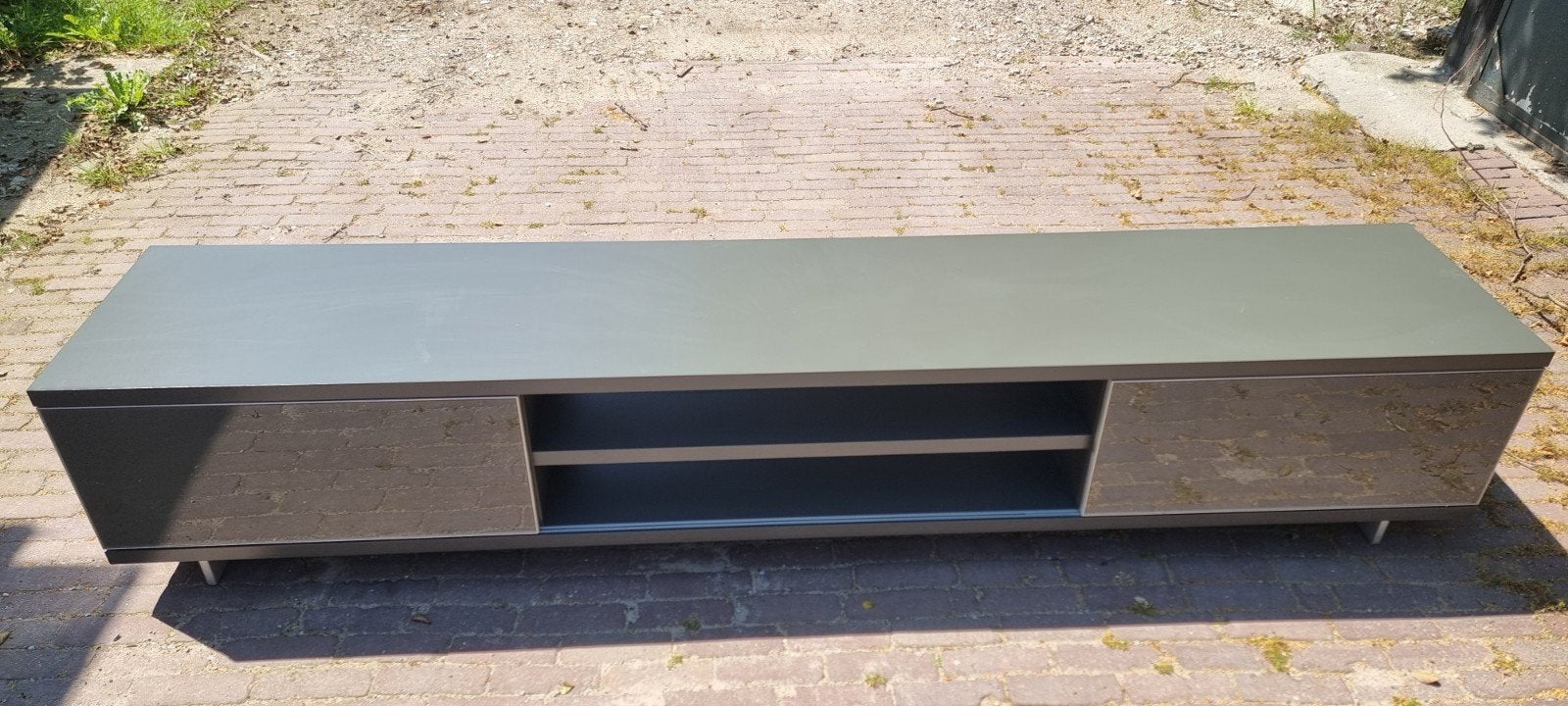 Massief houten dressoir grijs gespoten - 250x48x47 cm, Ophalen, Zo goed als nieuw, 200 cm of meer, 25 tot 50 cm