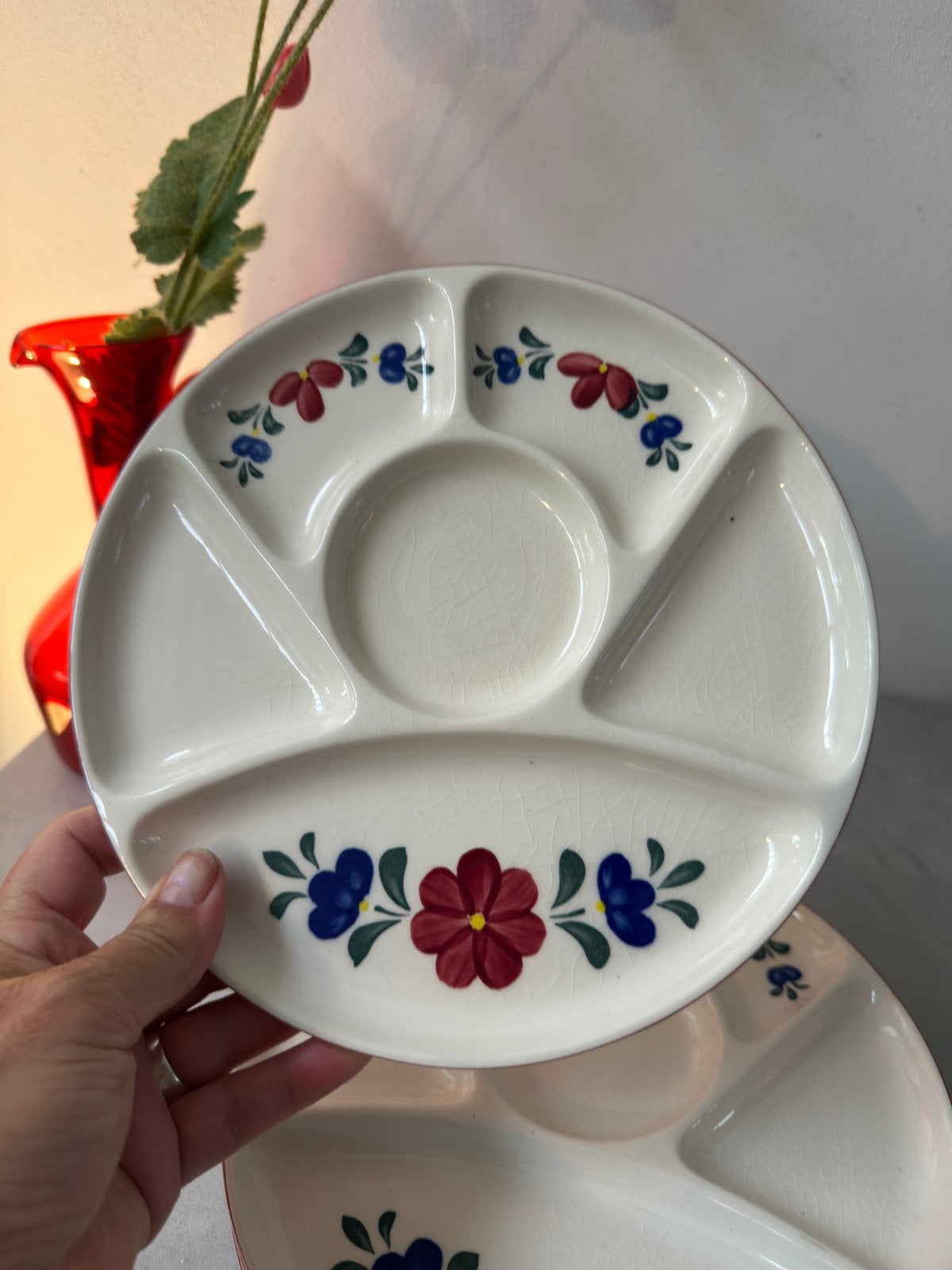 Vintage Bouquet fondueborden | Boerenbont stijl | Set van 4, Ophalen of Verzenden