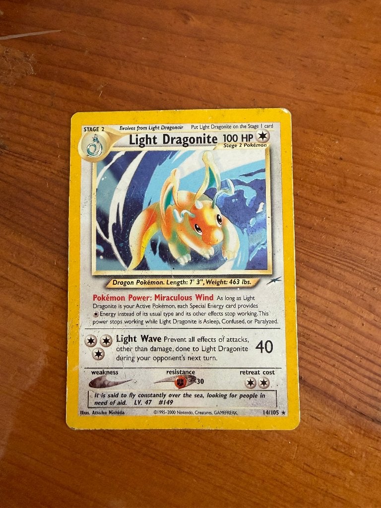 Light Dragonite holo Neo Destiny (14/105, 2002). Engelstalig, Ophalen of Verzenden, Zo goed als nieuw