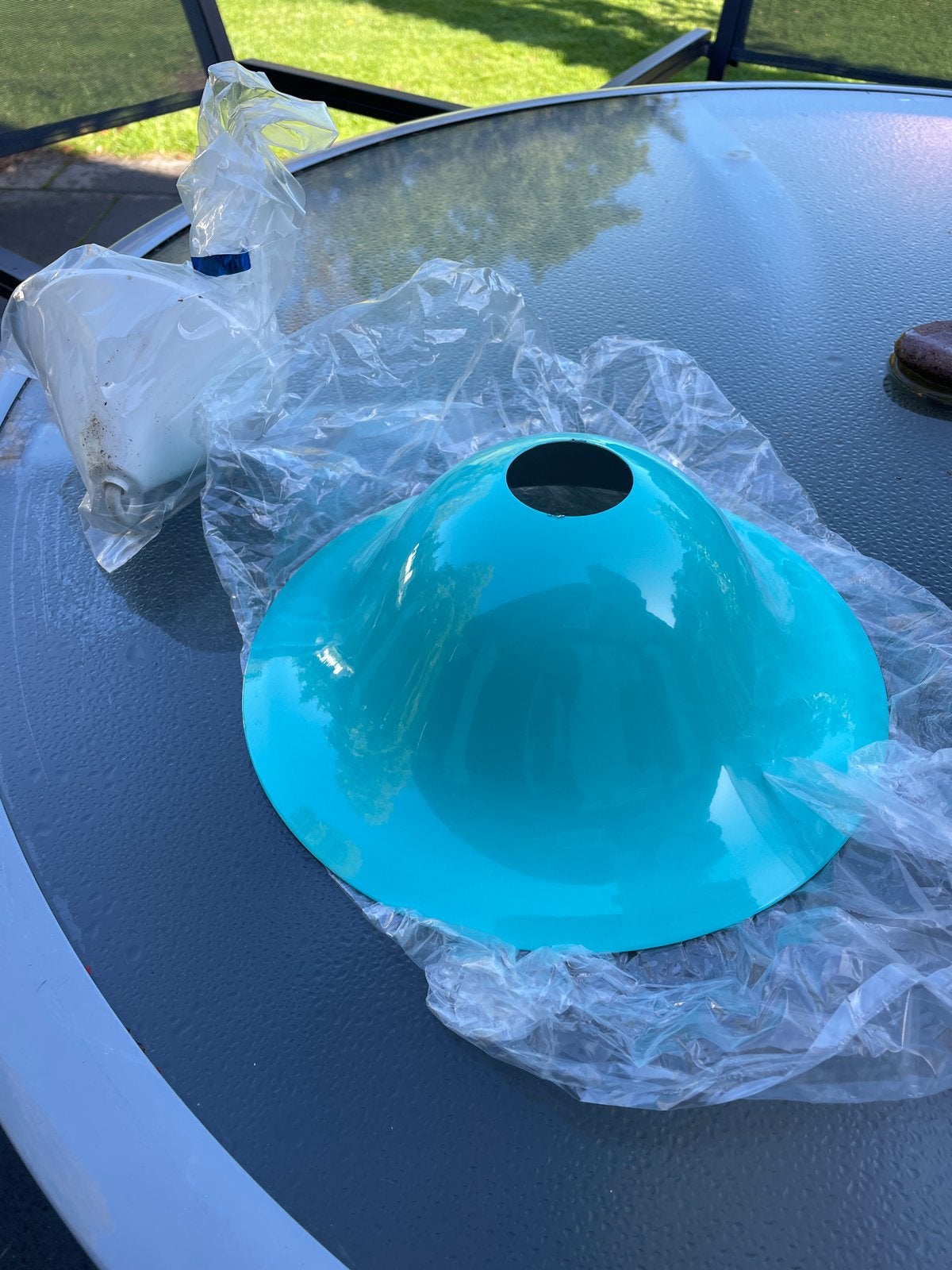 Nieuwe turquoise lampenkap met E27 fitting, Huis en Inrichting, Ophalen of Verzenden, Nieuw, Metaal, E27 (groot)
