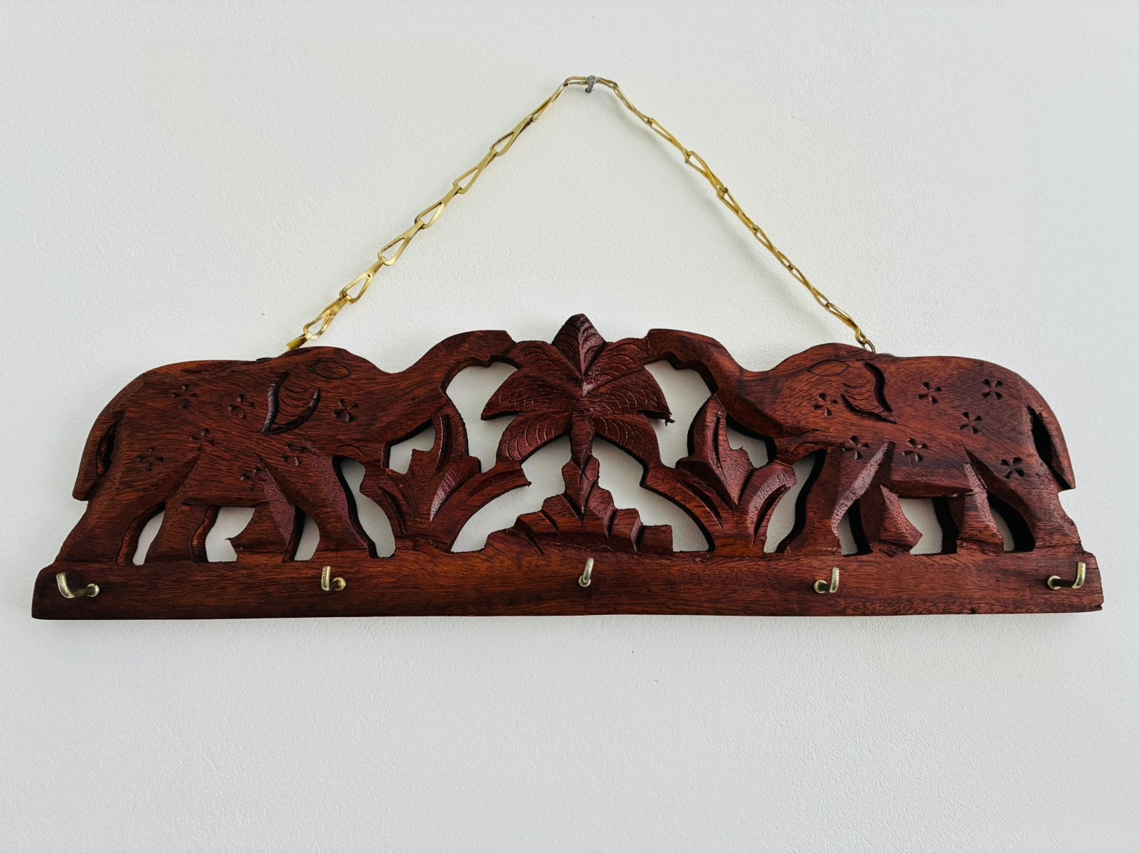 Vintage handgesneden houten wandrekje olifant flora, Ophalen of Verzenden