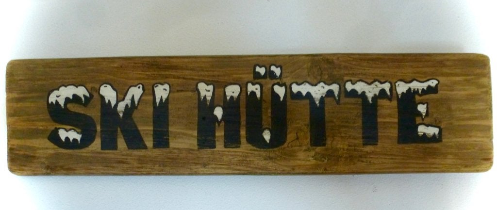 Handgeschilderd houten Après Ski bord / wintersport / party, Hout, Vintage, 37 cm, Ophalen of Verzenden