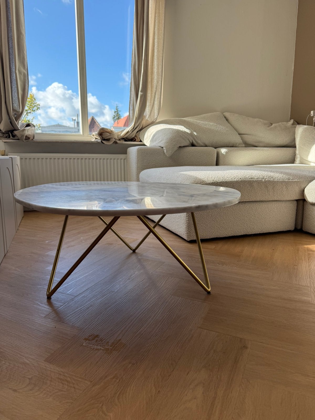 Wit marmeren Salontafel, Ophalen, Zo goed als nieuw, Overige vormen, Overige materialen