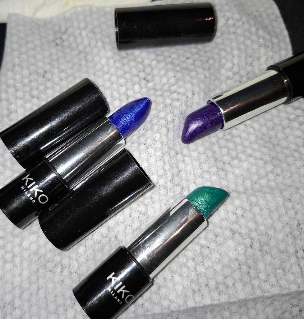 3x kiko lippen stift groen, blauw en paars, Ophalen of Verzenden, Nieuw, Lippen