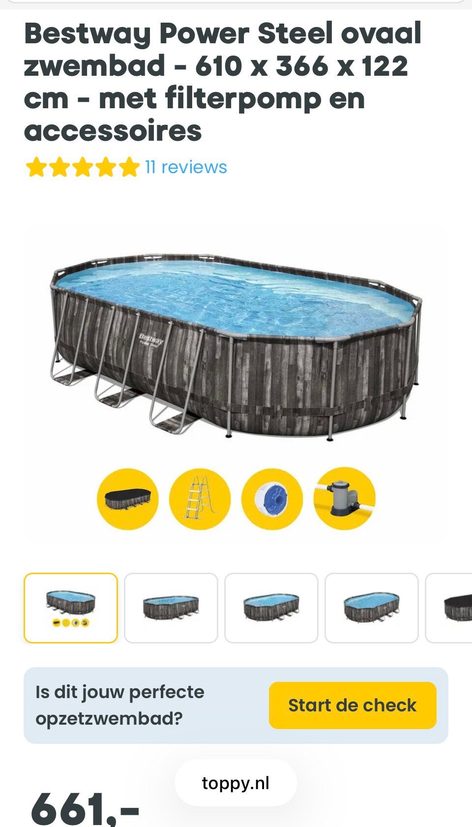 Bestway power steel ovaal zwembad 610x366x122, Tuin en Terras, Gebruikt, 300 cm of meer, Ovaal, Ophalen