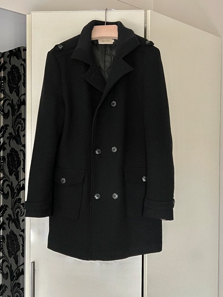 Zwart gevoerde wollen mantel; merk Kiomi; maat large, Kleding | Dames, Jassen | Winter, Zwart, Ophalen of Verzenden, Gedragen