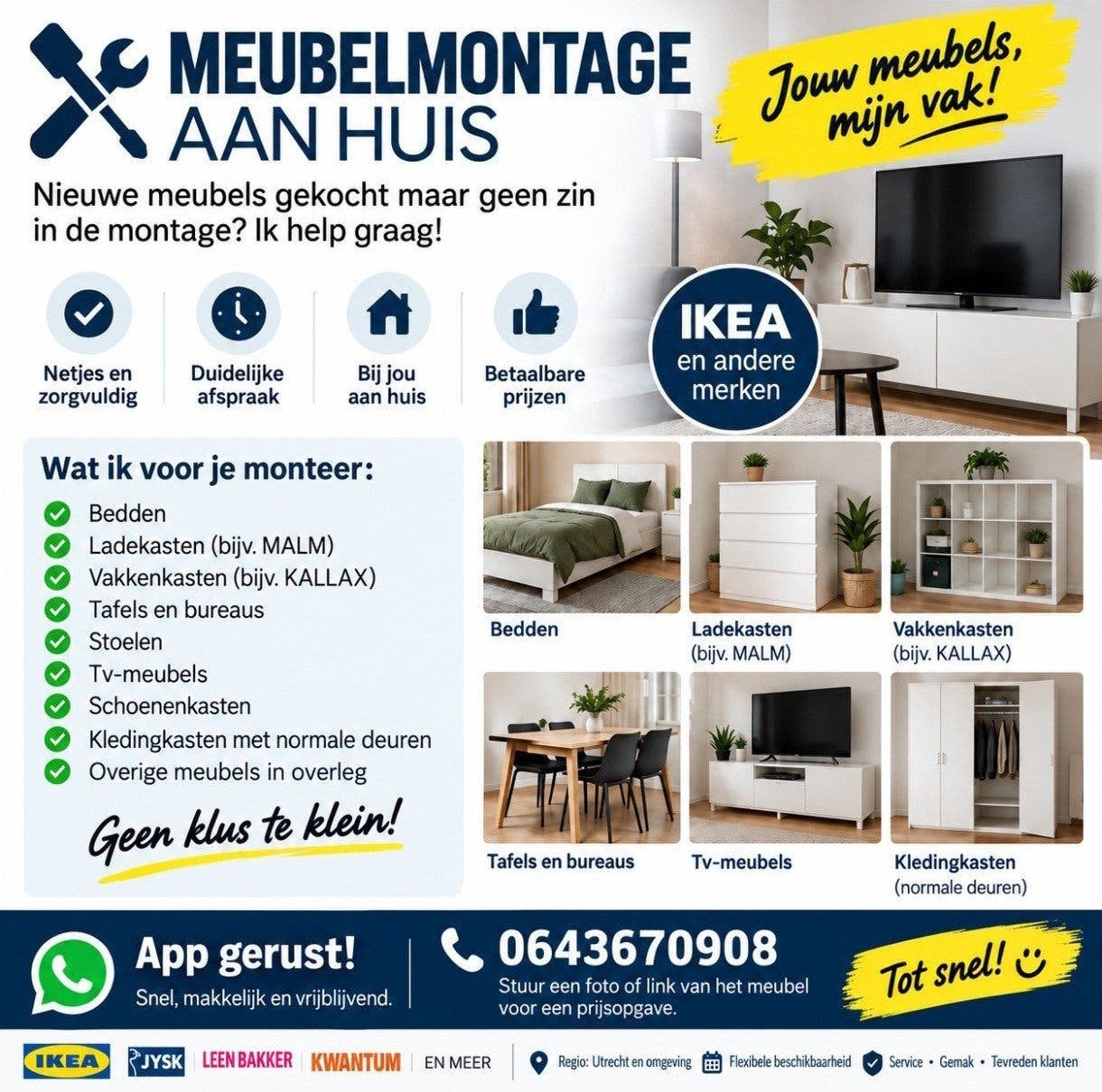Ikea meubels monteren kast bed etc omgeving Utrecht, 24-uursservice
