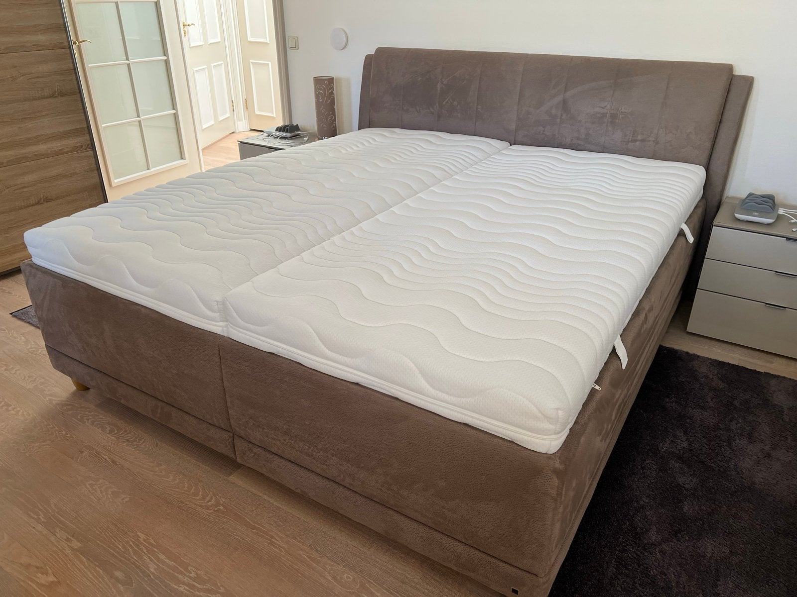 Boxspringbed 140x200cm met opbergruimte en verstelbaar, Huis en Inrichting, Ophalen, Verstelbaar, Bruin, Tweepersoons