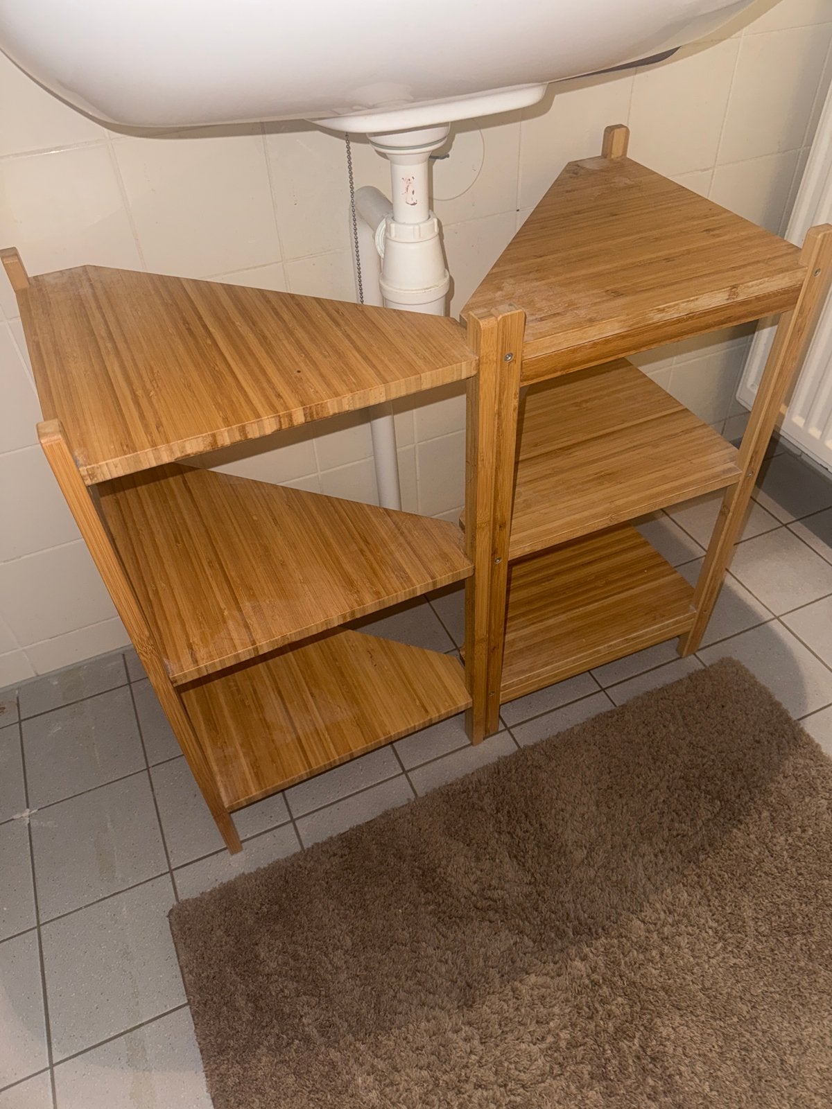 IKEA rekjes voor onder de wasbak - Bamboe hoekplanken, Badkamerrek, Gebruikt, Bruin, Ophalen
