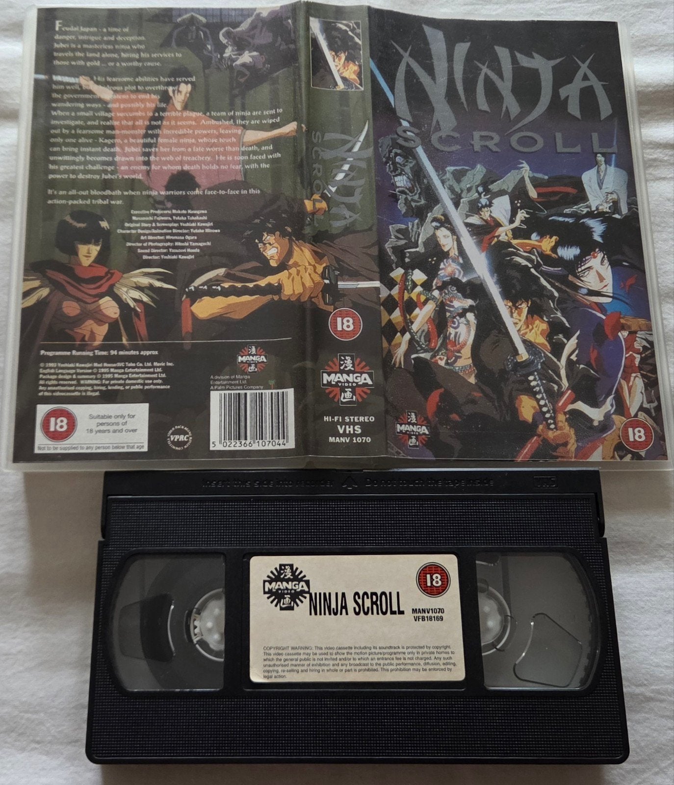 Manga Ninja Scroll VHS Cartoon/Anime IMPORT, Cd's en Dvd's, VHS | Film, Alle leeftijden, Ophalen of Verzenden, Zo goed als nieuw