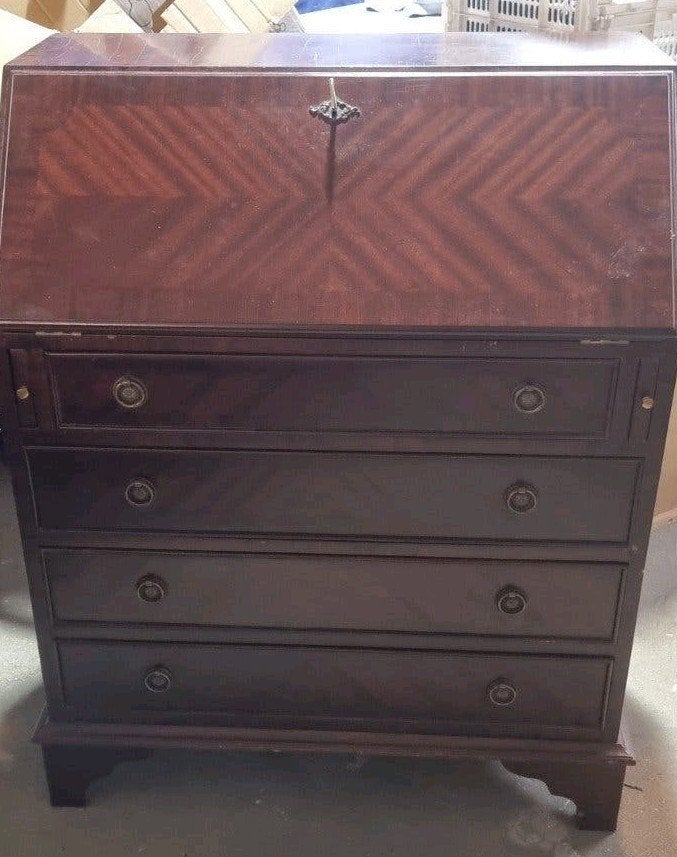 Klassiek mahoniehouten secretaire bureau met lades, Ophalen