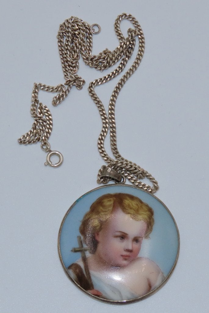 ZILVEREN KETTING MET HANDBESCHILDERD PORSELEINEN HANGER, Verzenden