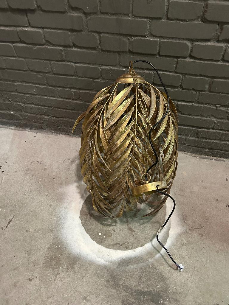 Plafondlamp hanglamp goud palmbladeren, Ophalen, Gebruikt, Metaal