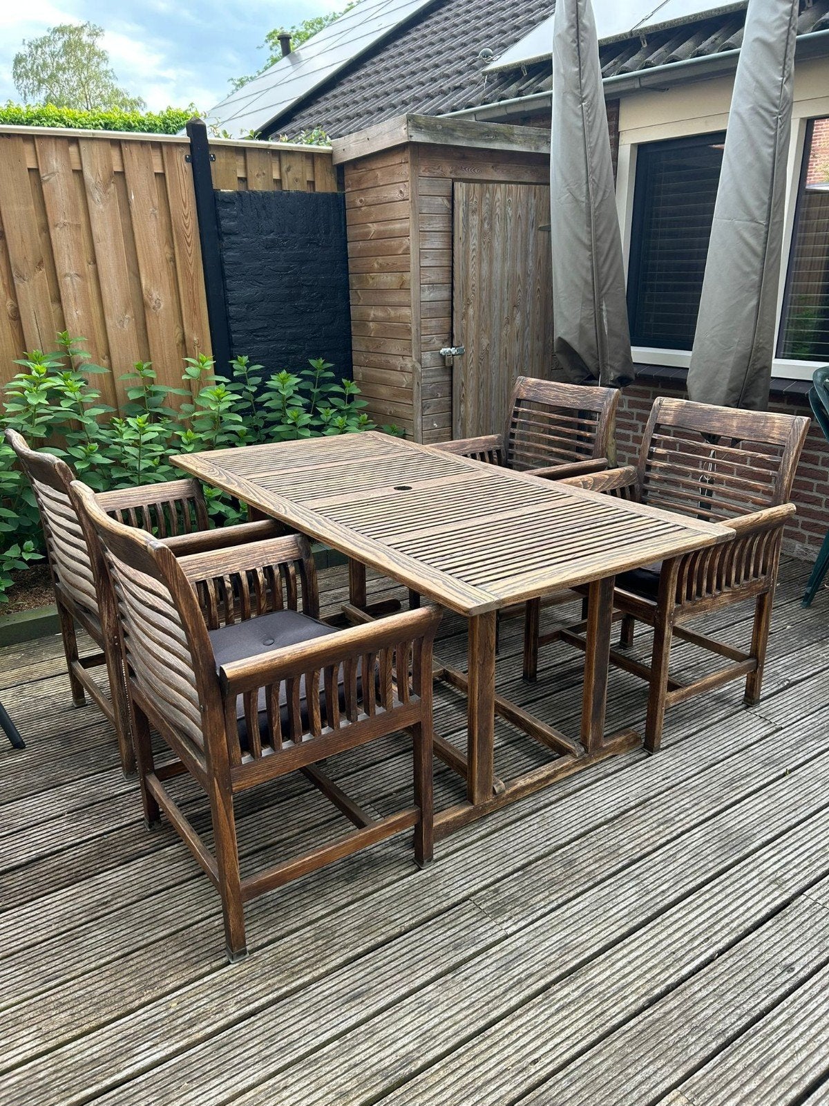Houten tuinset, Ophalen, 4 zitplaatsen, Gebruikt, Tuinset