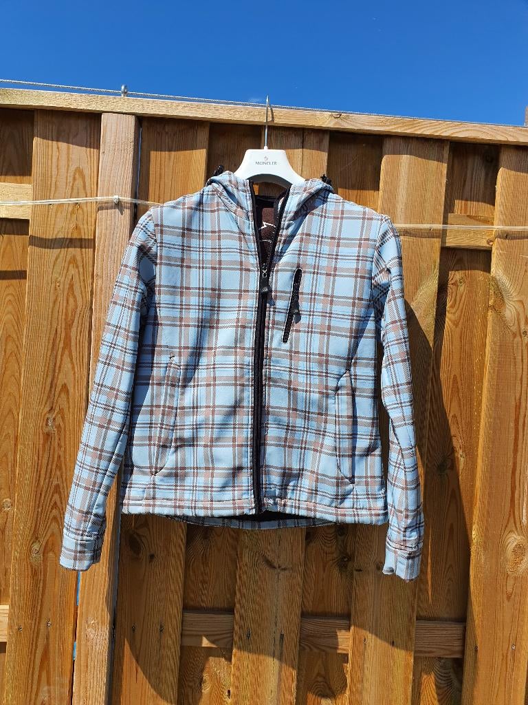 Falcon tussenjas M blauw geruit fleece gevoerd, Ophalen of Verzenden, Zo goed als nieuw, Maat 38/40 (M), Blauw
